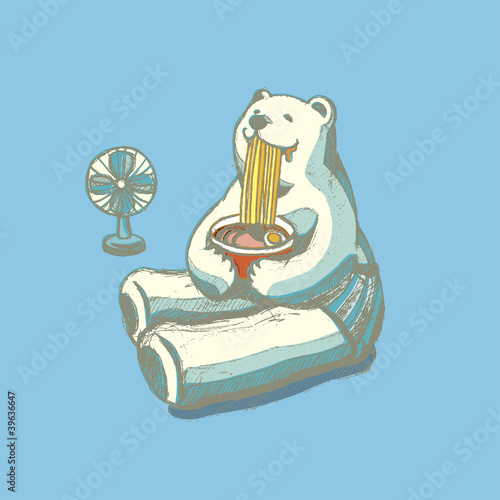 白クマがラーメン食べてるイラスト Stock Vector Adobe Stock