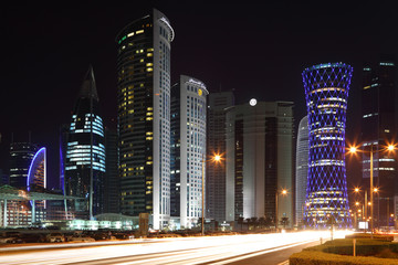 Fototapete - Doha downtown at night, Qatar