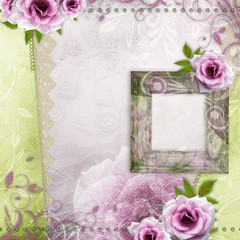 Wall Mural - beautiful wedding background with frame and roses