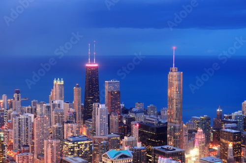Fotoboard na płycie Chicago widok z lotu ptaka o zmierzchu