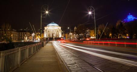 ancient central street in turin (torino) - at night