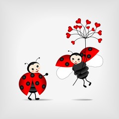 Wall Mural - ladybugs with red flower