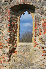 Wall Mural - ruined church window with rural view