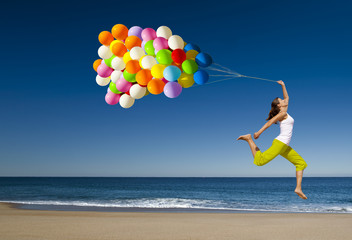 Canvas Print - Jumping with balloons