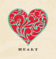 abstract floral heart. love concept.  Retro poster