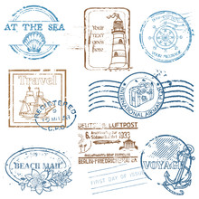 Vector Set Of Retro SEA Stamps - For Design And Scrapbook