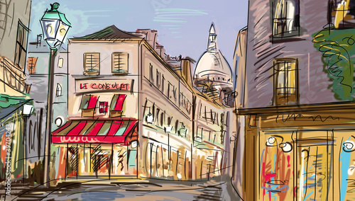 Naklejka dekoracyjna Street in paris - illustration