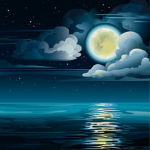 Yellow Moon And Sea