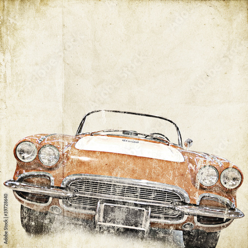 retro-pomaranczowy-samochod-na-starym-papierze
