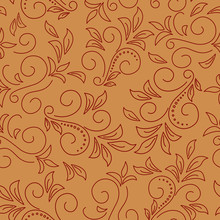 Seamless Brown Floral Pattern - Vector