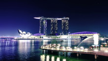 Singapore Skyline At Night. Time Lapse