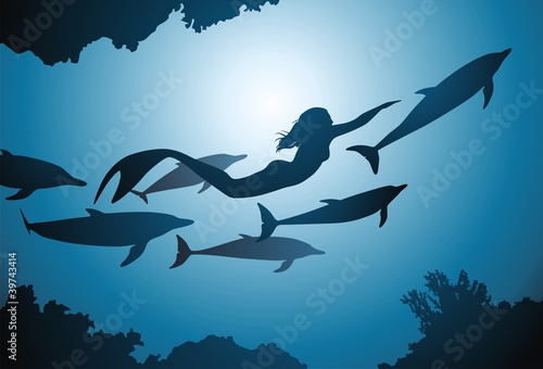 Plakat Syrenka i delfiny