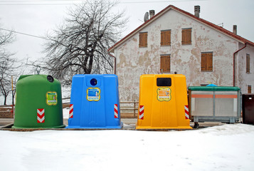 Wall Mural - containers for waste collection as glass and plastic