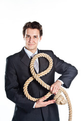 young successful and respectable businessman with a rope