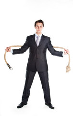 young successful and respectable businessman with a rope