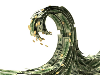 Wall Mural - Dollars wave isolated on white