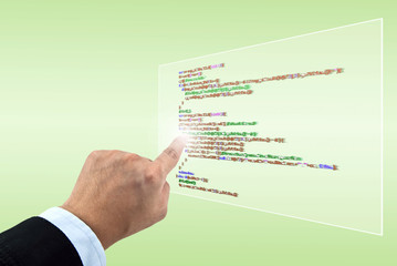 business hand pointing programming script in virtual screen