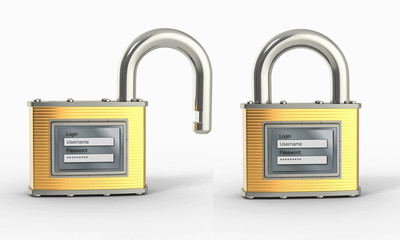 Leinwandbilder - Locking and unlocking padlock with login and password