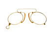 Golden glasses (pince-nez) on white.