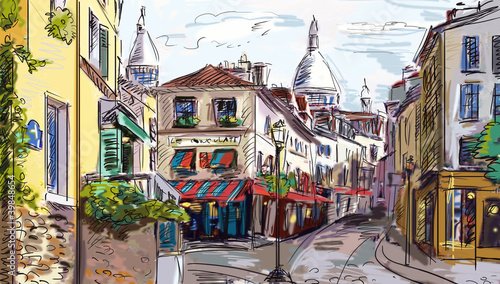 Naklejka na szybę Street in paris - illustration