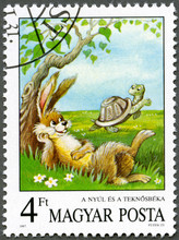 HUNGARY - 1987: Shows The Tortoise And The Hare, Aesop’s Fable