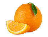 Fototapeta Mapy - Sweet juicy orange with leaf