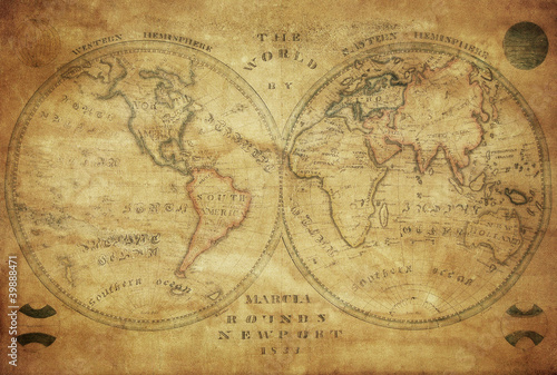 Board z aluminiowym obramowaniem Vintage mapa świata 1833..