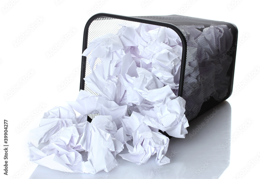 metal trash bin from paper isolated on white