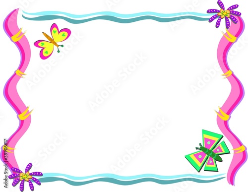 Fotografie, Obraz Frame with Butterflies and Whimsical Flowers