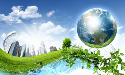 Wall Mural - green nature landscape with planet earth
