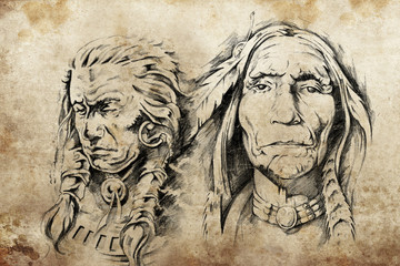 Papier Peint - Tattoo sketch of American Indian elders