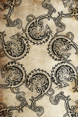 Papier Peint - Tattoo group of dragons, ancient decoration