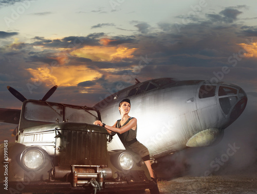 Naklejka - mata magnetyczna na lodówkę A young and attractive woman in military style