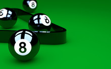 Group Of Eight Balls On Green Pool Table