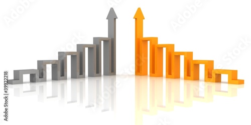 two arrows of successful business strategy on white background