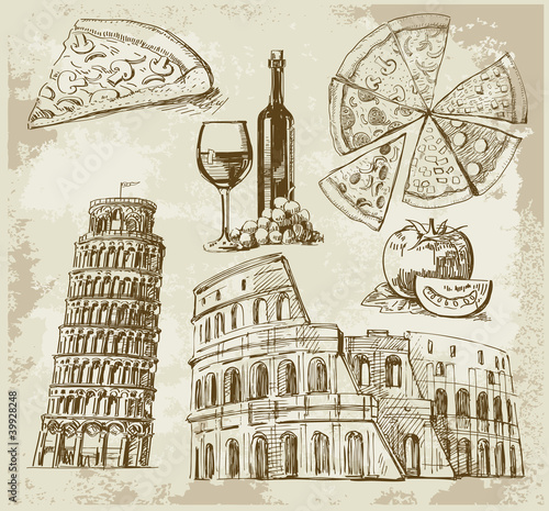 Plakat na papierze fotorealistycznym Ręcznie rysowane zestaw rome