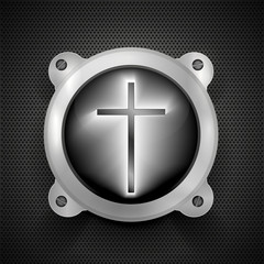 Wall Mural - Vector cross icon on metal background. Eps10