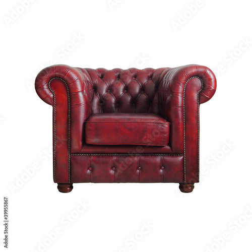 Fotografie, Obraz Classic Red leather armchair isolated on white background with c