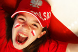 Polish girl, supporter with a flag