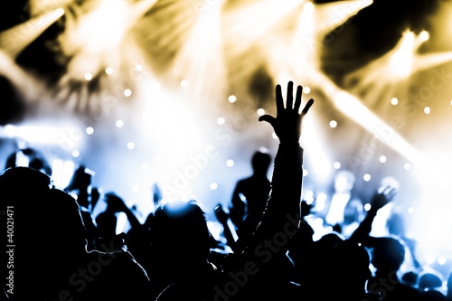 Fotografie, Obraz crowd with hands raised at a live music concert