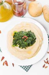 Fava bean puree with spinach. Purè di fave e spinaci.