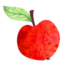 Watercolor Bright Red Apple Illustration Isolated On White