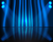 Lighting Stage With Blue Curtain