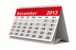 2013 year calendar. November. Isolated 3D image