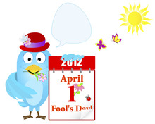 April Fools Day. Blue Bird With A Calendar.