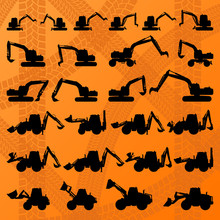 Excavator Detailed Editable Silhouettes Illustration Collection