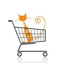Cute Cat In Shopping Cart For Your Design