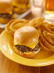 Wall Mural - plate with burger slider and onion rings