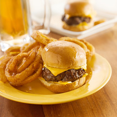 Wall Mural - burger slider with onion rings and beer