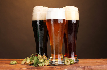 Poster - three glasses with different beers and hop